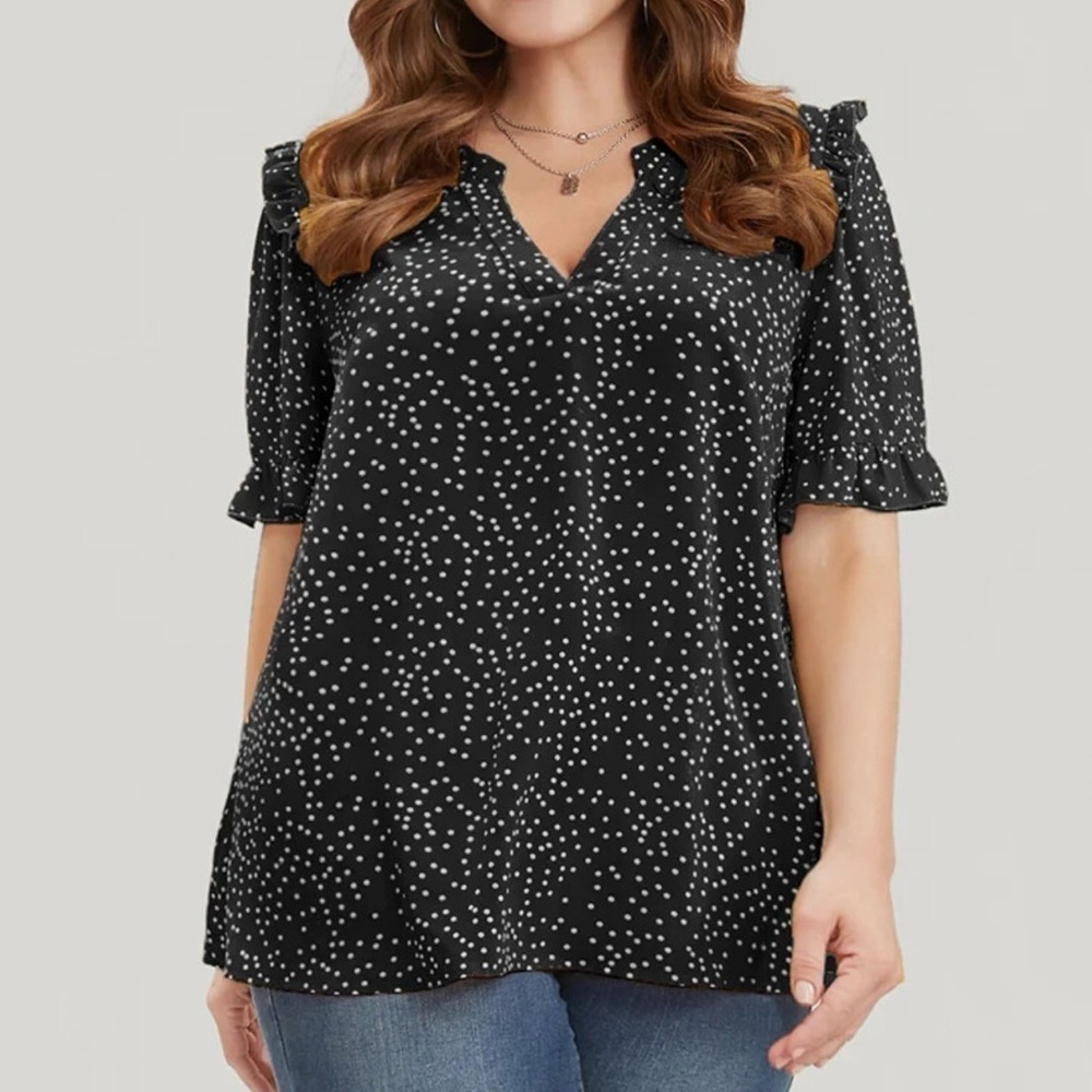 BloomChic Plus Size 2XL Polka Dot V Neck Ruffle Trim Blouse us18-20